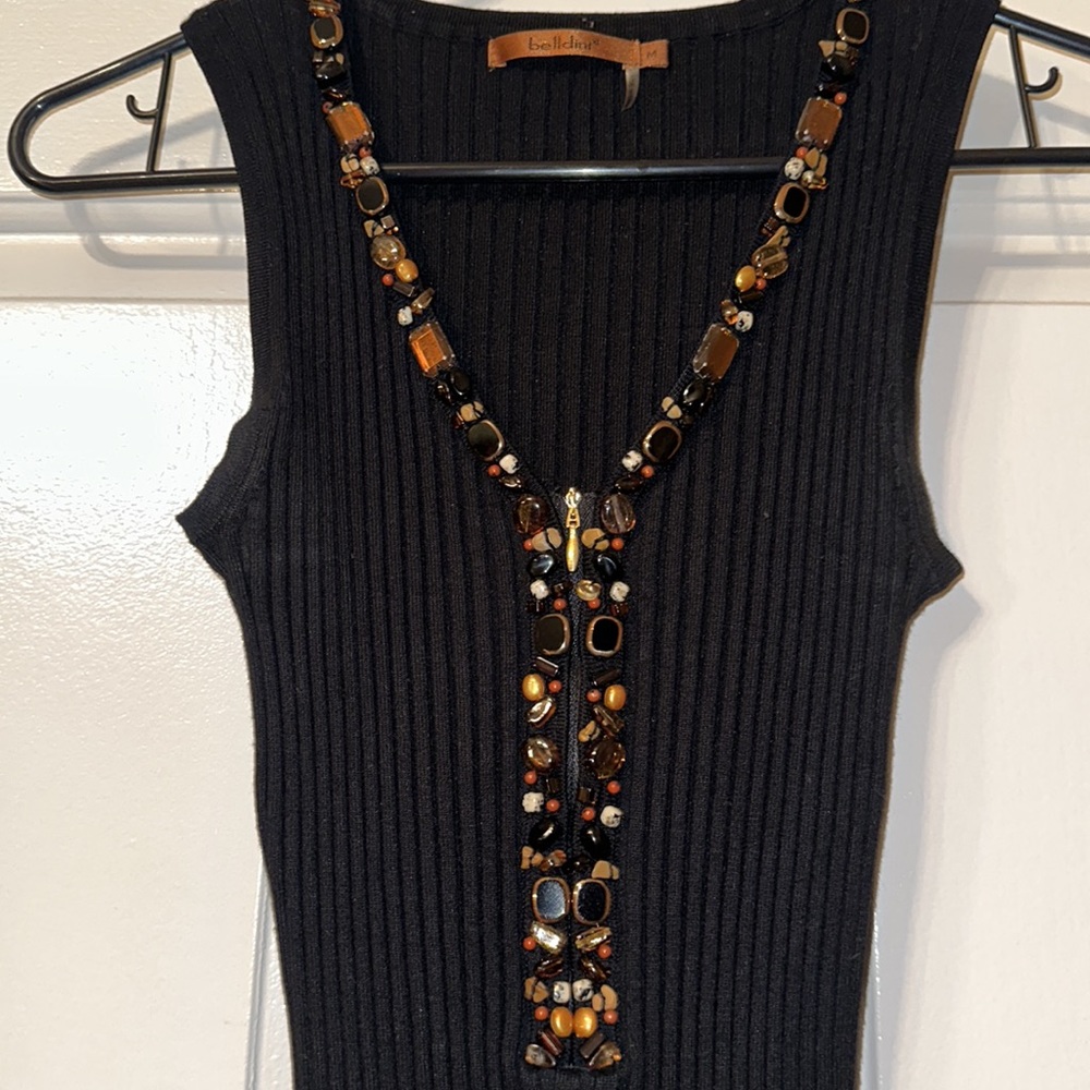 Knit V-Neck sweater with beaded neckline